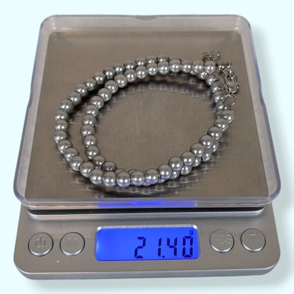 (2/$20) Grey Metallic Faux Pearl Necklace - Picture 5 of 5